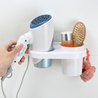 强力贴吹风机架[双孔]—白色 浴室吹风机架免打孔置物架卫生间吸壁式收纳架电吹风架吸盘风筒架