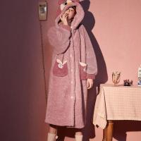 粉色鸭子睡袍 S (建议157cm以内) 睡衣女秋冬季加绒加厚珊瑚绒睡袍可外穿家居服女士长款浴袍睡裙冬