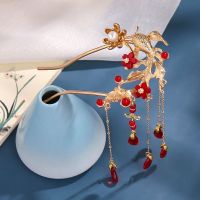 红色一支 鱼跃发簪保色流苏发钗汉服簪子古装发钗明制发梳古风压鬓步摇鲤鱼