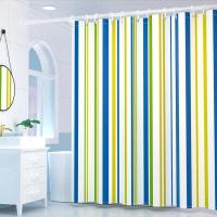 淡黄条纹 单帘100宽*180高(送加厚挂环) 浴室浴帘套装免打孔卫生间浴帘布加厚防水帘子洗澡隔断挂帘窗帘布