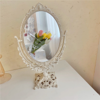 大号椭圆(送白色涂鸦笔) ins韩风少女心欧式浮雕双面镜子 公主风摆台镜宿舍卧室房间化妆镜