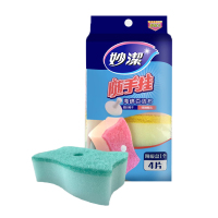 随手挂海绵百洁布[1包/4片] 拍2份送手套 妙洁随手挂海绵百洁布厨房洗碗盘锅清洁布去污海绵擦送吸盘挂钩