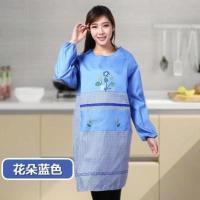 花朵蓝色 135g 包。女士电钻家用袖子可爱。男带的厨房护衣工作服长袖全罩衣围裙