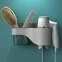 (蓝绿)吹风机置物架-小号 免打孔电吹风机架子吸盘壁挂式浴室置物架卫生间厕所吹风筒收纳架