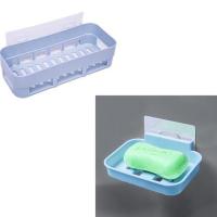 北欧蓝1个长方形+1个肥皂盒 卫生间肥皂盒壁挂免打孔沥水收纳架无痕肥皂架P置物架浴室用品厨