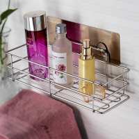 单层[买二送皂盒]不锈钢高围挡 双庆浴室吸盘式置物架免打孔不锈钢收纳架卫生间厨房壁挂储物架