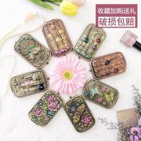 太阳城堡古红铜 复古金属双面小镜子女化妆镜俄罗斯长方形公主便携迷你折叠随身。