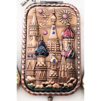 太阳城堡 古红铜 复古金属双面小镜子女化妆镜俄罗斯长方形公主便携迷你折叠随身镜