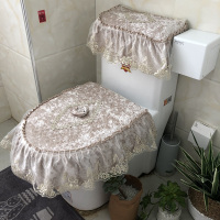 伊人淡香珠光浅粉三件套 马桶垫欧式奢华三件套蕾丝布艺防尘卫生间家用秋冬季通用坐便器套