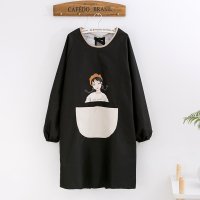 黑色小女孩 [防水反穿衣] 围裙家用厨房反穿罩衣大人长袖防水防油带袖时尚女工作服可爱围腰