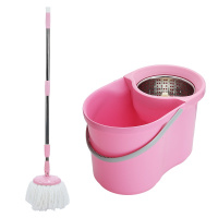 粉色-带拖把 2个 塑料篮 加强杆+不锈钢盘 旋转拖把杆通用式自动甩干免手洗拖把桶懒人家用拖地墩布桶拖布。