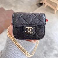 小香风耳机套+金链 Air pods 1/2代 小香风耳机套AirPods皮质保护套苹果AirPodspro3代盒无线蓝