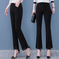 蕾丝款 S 九分打底裤女外穿薄款高腰大码女裤黑色修身显瘦微喇叭蕾丝八分裤