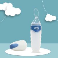 蓝 90ml (吸盘式) 爱咔威IKV米糊勺奶瓶挤压式婴儿喂养勺子硅胶喂食器辅食宝宝餐具