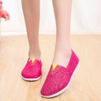 白底粉网 35 春夏单鞋老北京布鞋女士一脚蹬懒人帆布女鞋休闲平底工作鞋子