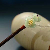 念双-绿色 发簪古风女发饰简约黑檀木簪子花朵盘发流苏步摇发钗超仙百搭头饰