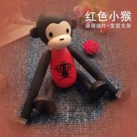 红色猴子萌趣摆件+变型手机支架 懒人手机平板支架卡通创意小猴支架手机支架猴子猫咪手机架子