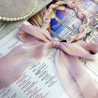 粉色 小熙瓜同款蝴蝶结发带韩版小仙女麻花辫子珍珠雪纺布头箍头扣可裁