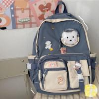蓝色(无挂件无徽章) 收藏店铺 送礼物 优先发货 韩国ins可爱小熊学生书包女日系原宿古着感少女双肩包大容量背包