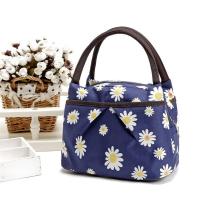 001大号深兰小菊花 加厚帆布防水大容量带饭盒袋便当包时尚印花卡通手提包妈咪手拎包