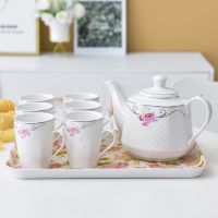 1.5大容量金花边套装 北欧家用陶瓷咖啡杯欧式小奢华水杯茶杯冷水壶套装英式下午茶具