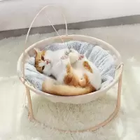 趣味躺椅冬款 -米色 猫窝猫摇篮椅冬季保暖深度睡眠猫吊床躺椅床猫床四季通用猫咪用品