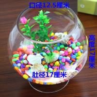 17厘米桃型酒杯裸缸一级 欧式高脚玻璃鱼缸透明大号圆形客厅茶几电视柜摆放养孔雀鱼