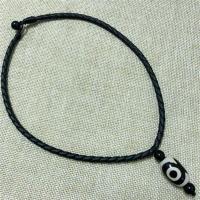 黑白三眼天珠 复古韩版个性潮男三眼天珠皮绳锁骨链短款男女项链情侣吊坠颈链