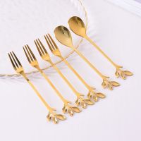 单独4树叶叉+2树叶勺子一组 水果叉子家用可爱创意不锈钢水果叉套装甜品叉勺儿童安全水果签子