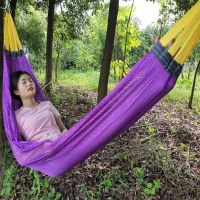 无棍紫色+两根绑绳+收纳袋 吊床秋千户外冰丝吊床秋千单人加宽网状荡秋千成人儿童宿舍吊椅