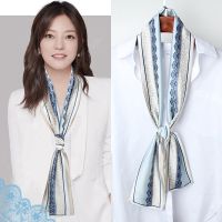 蕾丝蝴蝶-水蓝 长条小丝巾女秋款洋气时尚韩版百搭装饰领巾薄款长款绑包腰带围巾