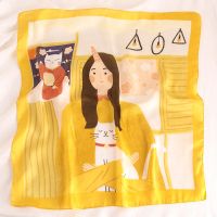 柠檬黄美女猫咪 日韩春秋时尚70cm小方巾女薄款气质百搭丝巾装饰围巾职业空姐领巾