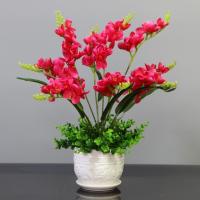 红色香雪兰陶瓷花盆 蝴蝶兰仿真花假花套装客厅家居摆件室内装饰花电视柜餐桌摆设盆栽