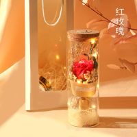 红玫瑰-甜蜜爱恋(无礼袋无灯_a 满天星花束干花永生花向日葵玫瑰玻璃小摆件送人女友生日礼物包装