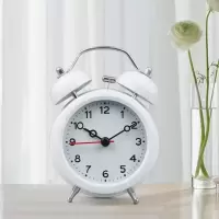 三寸白 家用学生用金属大铃声闹钟 带有夜视柔光灯 静音小闹钟时钟
