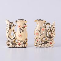 小天鹅一对 天鹅摆件陶瓷花瓶插花仿真花假花客厅电视柜小摆件房间装饰品摆设