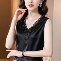 黑色 S 80-90 高档缎面背心V领吊带女打底衫西装内搭夏百搭蕾丝外穿无袖上衣