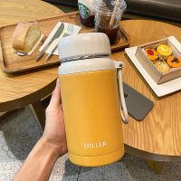 奶酪黄 单杯1000ML+可爱贴纸 韩版简约保温杯男女学生高颜值潮流水杯子情侣304个性便携大水壶