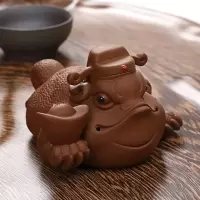 红泥-升官发财 精品紫砂茶宠可养招财三足蟾蜍金蟾雕塑摆件升官发财功夫茶具茶玩