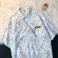 浅灰色 XL JBC爱心满印花短袖夏威夷衬衫男女潮夏薄款宽松BF情侣vintage上衣