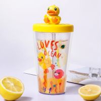 3D立体小黄鸭-黄380ml 杯子+杯刷+吸管刷[收藏优先发货] B.Duck小黄鸭3D图案水杯成人吸管杯宝宝喝水带刻度