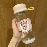 创意便签玻璃杯410ml-粉色 杯子+杯刷+贴纸 韩国简约泡茶玻璃水杯带滤网玻璃杯女学生便携简约高颜值防烫杯子