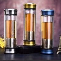 300毫升玻璃杯随机颜色不刻字一个 刻字双层玻璃杯双头带盖泡茶过滤茶水分离耐热加厚茶杯商务男水杯