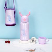 小萌兔鹿角杯紫色600ml 316不锈钢保温杯儿童吸管杯小学生两用水壶宝宝幼儿园可爱水杯子