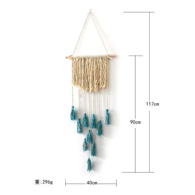 米色+蓝色 40*90cm 北欧家居装饰流苏挂毯手工波西米亚壁毯墙面挂件装饰壁挂背景墙