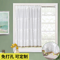 吊珠黄色 宽120*90cm(送60-110杆) 半截飘窗窗帘蕾丝短款遮光免打孔小窗户阳台厨房卫生间简易纱帘子