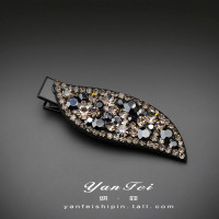 亮黑色(进口钻) 韩国树叶发夹水钻边夹鸭嘴夹刘海发卡夹子女头饰前额碎发头发卡