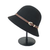 黑色 可调节 帽子女秋冬季圆顶百搭礼帽英伦皮扣时尚女士羊毛呢小檐盆帽渔夫帽