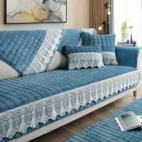 花边湖蓝 45*45枕芯单个 冬季毛绒沙发垫加厚布艺防滑沙发坐垫简约现代通用沙发坐垫全包罩