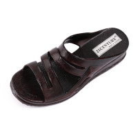 栗色 平时欧码36码,该款建议L码 女漆皮细带厚底夏季中跟21CENTURY台湾拖鞋中年妈妈阿婆一字凉拖